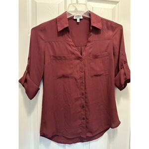 Express Small button Down 3/4 rolled sleeve burgundy top, The Portofino Shirt. S